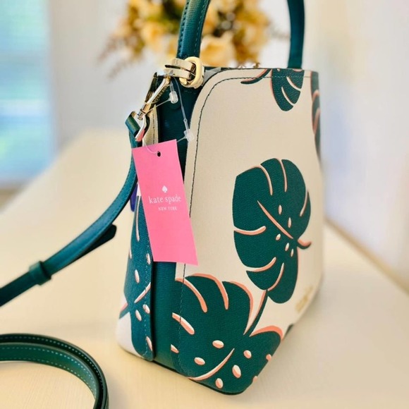Kate Spade Purse Monstera Leaves Small Bucket Bag - Picture 3 of 10
